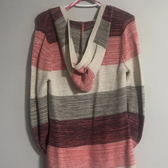 Roxy Striped V-Neck Sweater - Pink, Cream, Gray - Picture 3 of 5